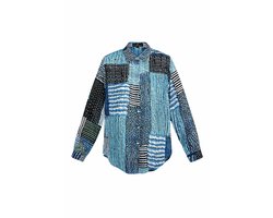 YWG - Polyester Vrouwen Overhemd Patchwork Patroon Lange Mouw - Blauw - Maat S