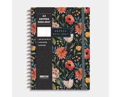 Hobbit - A4 Agenda 2026-2027 - 1 week op 2 pagina's - Harde Kaft - Agenda A4 (21 x 29,7 cm) - Vintage bloemen