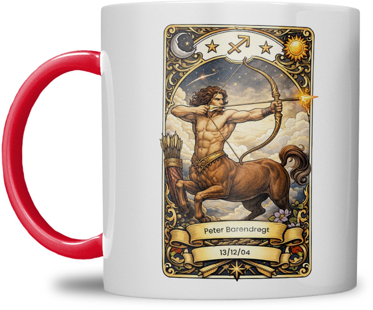 Sterrenbeeld mok - Boogschutter - Rood - Tarot mok - Gepersonaliseerd met naam en datum
