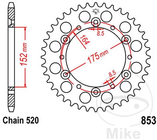 Couronne 52Z PAS 520 Diam tre Int rieur 152 Entraxe Fixation 175 | bol