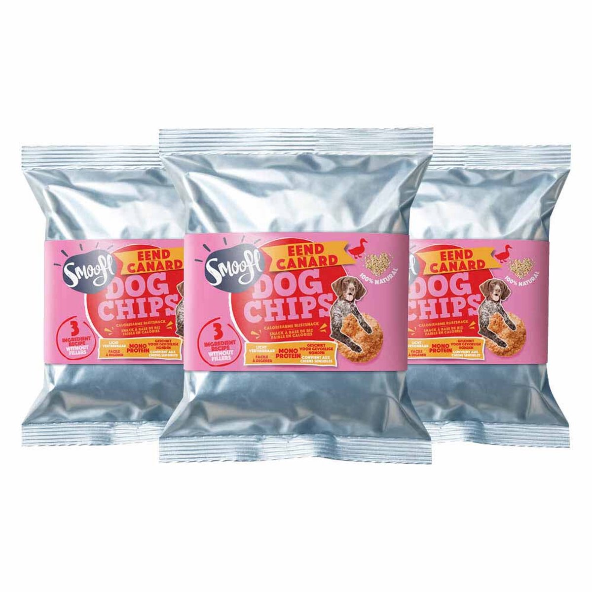 Smoofl Hondensnack Dog Chips Eend - 3 x 50 gr - Voordeelverpakking