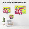 Drie formaten van een canvas schilderij met anime figuur, Bleach logo en pijlen.
