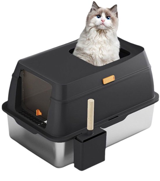 XL Bac à litière - Maison pour chat RVS - Avec couvercle - Grand bac à litière