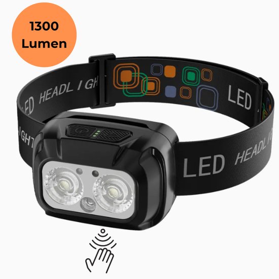 NOVJO® Hoofdlamp 1300 Lumen – USB Oplaadbaar, IPX4 Waterproof | 2000mAh