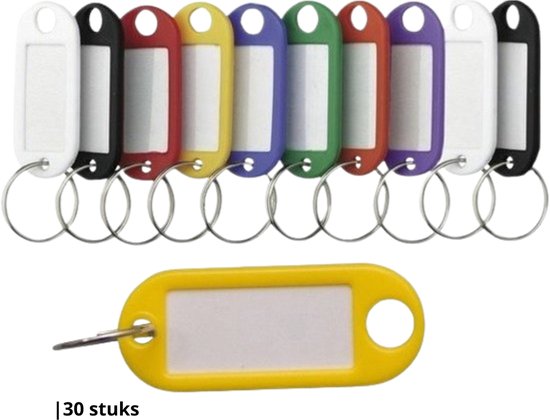 Knaak Sleutellabels met Etiket - 30 Stuks - Gekleurd - Inclusief Sleutelring - Schrijfbaar