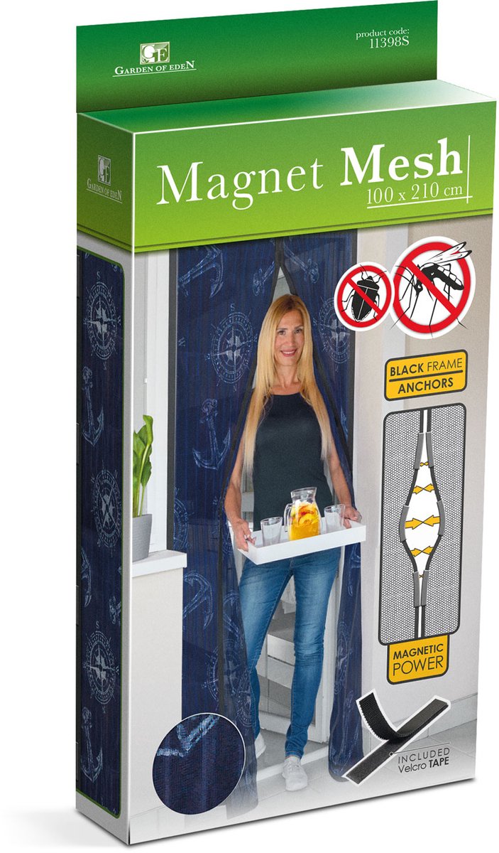 Magnetisch Deurgordijn Tegen Insecten - Vliegengordijn / Hordeur - Hor met Magneten - Ankerpatroon - 100 x 210 cm - Zelfsluitend - Met Klittenband - Wasbaar en UV-Bestendig - Voor Deur en Balkon [11398S] — afbeelding 5