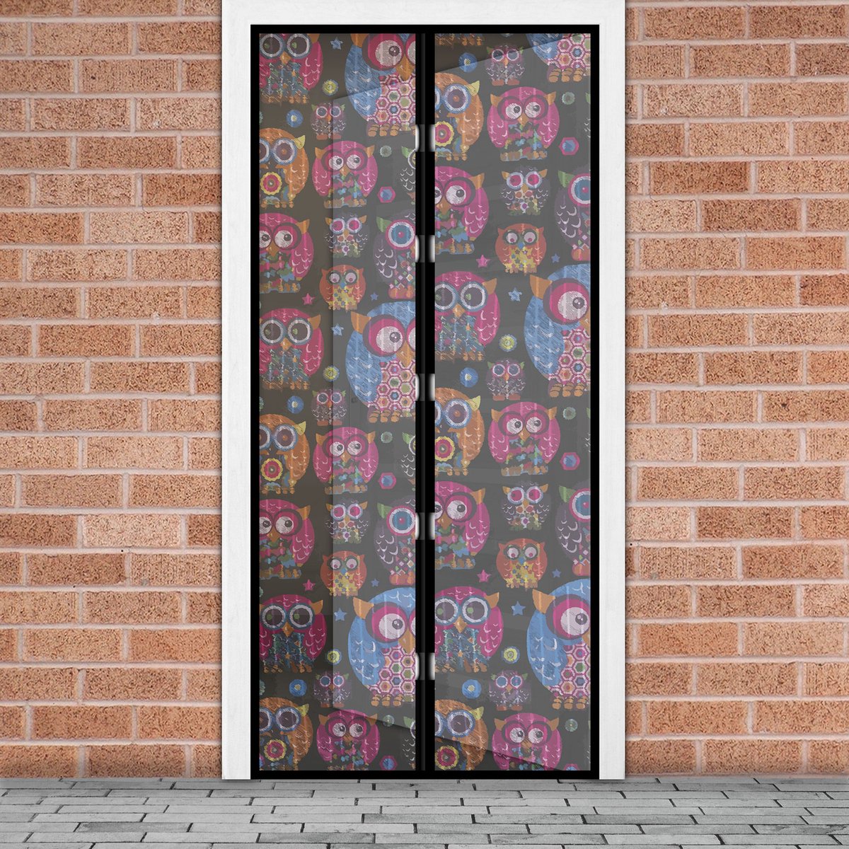 Magnetisch Vliegengordijn / Hordeur Tegen Insecten – Hor met Magneten – Uil Patroon – 100 x 210 cm – Zelfsluitend – Met Klittenband – Wasbaar en UV-Bestendig [11398E]