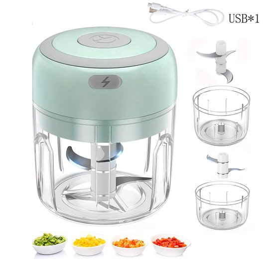 Mini keukenmachine 250 ml, vleesmolen, kleine keukenmachine met 3 roestvrijstalen messen, elektrische hakmolen, Geschikt voor vlees, groenten en fruit. van Merkloos — afbeelding 3