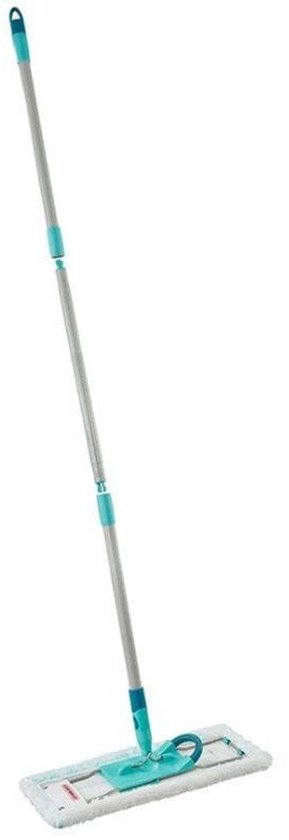 Serpillière turquoise avec manche argenté et accents turquoise.