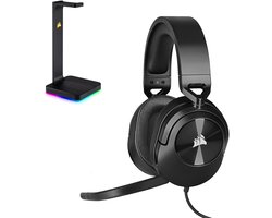 Corsair HS55 Stereo Gaming Headset + ST100 RGB Premium Headset Stand - Carbon - PS5/PS4, Xbox Series X|S, PC, & Nintendo Switch