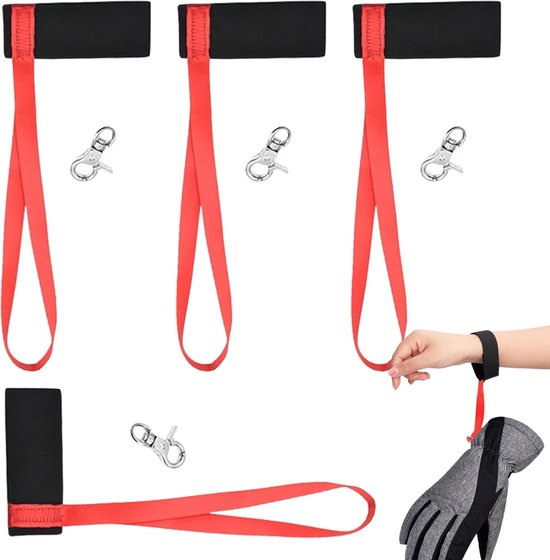4 stuks Skihandschoenen Polsbandjes - Sport Handschoen Veiligheidsriem - Leash - Veiligheidsriem voor Handschoenen - Handschoenen - Voor Hangende Handschoenen en Snowboard ,Buitenoefeningen - zwart