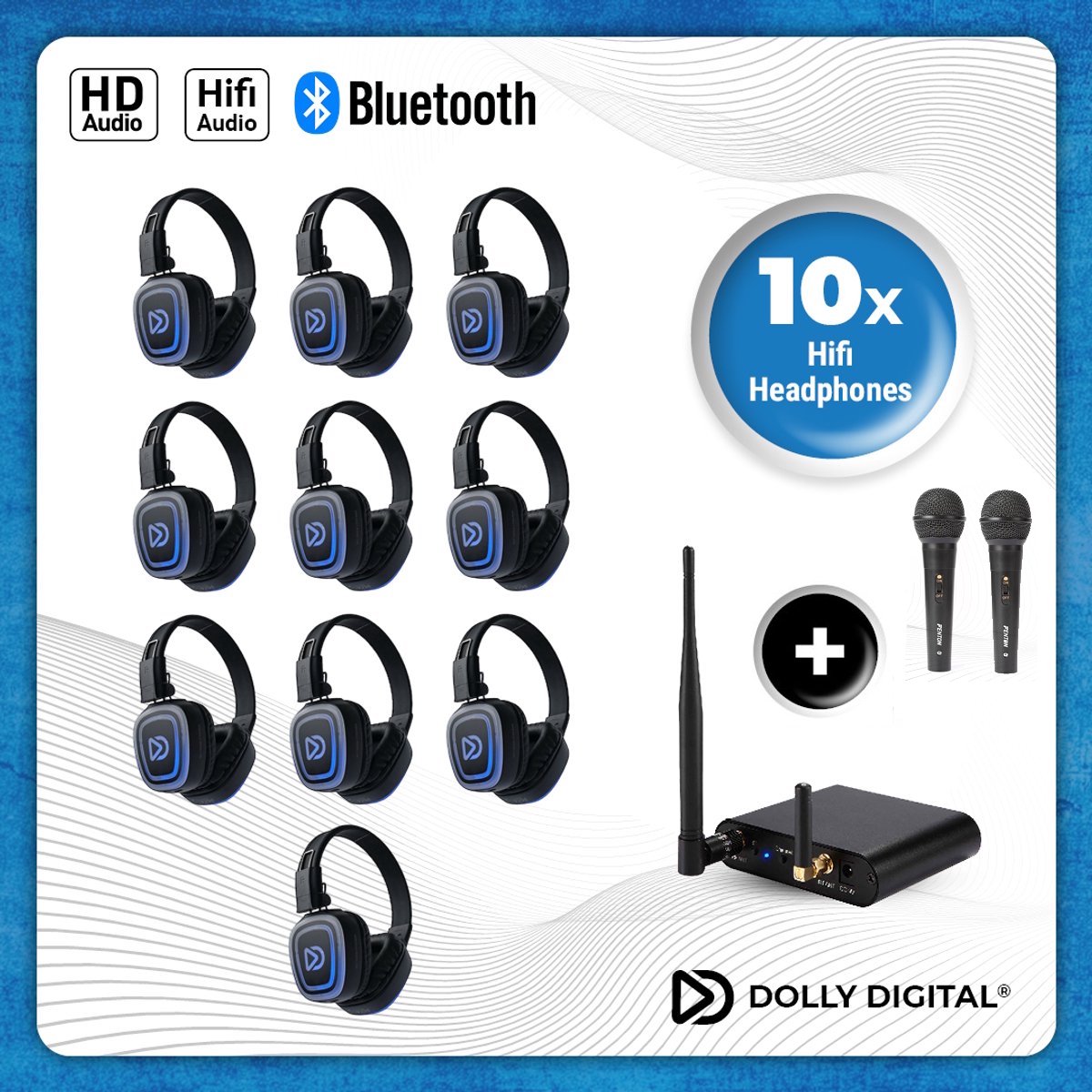 10x DOLLY DIGITAL© HD-AUDIO Bluetooth FD Silent Disco set | 10 Karaoke & Silent Disco headsets Bluetooth