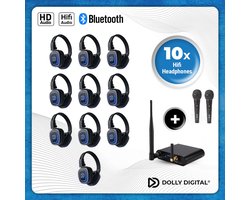 Origineel Dolly Digital® Silent Disco set: 10 draadloze HiFi-koptelefoons + dubbele microfoon – oneindig uitbreidbaar | Bluetooth
