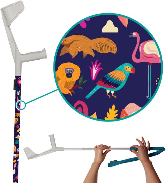 myCover Colorful Animals - 1 stuk - Trendy hoes voor krukken en wandelstokken, past op elke kruk of wandelstok, elastische stof, wasbaar 30°C, verschillende patronen - Excl. Kruk