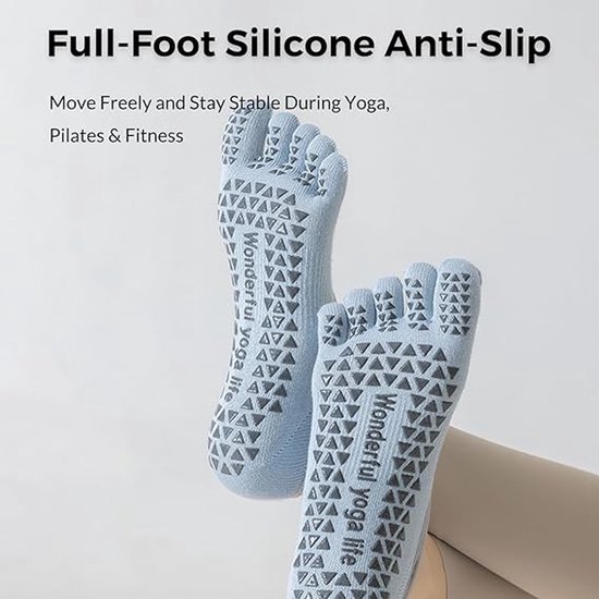 1Pack-Yoga Sokken Antislip Dames -Pilates Sokken - Five Toe Sokken- Ademende Katoenen Pilates Ballet Sokken- voor Dans, Workout, Fitness, Hardlopen-Wit — afbeelding 3