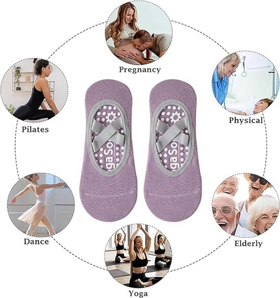 3-Pack - Pilates Sokken - yoga sokken antislip dames - Ballerinas sokken - voor Pilates, Yoga & Thuisworkout - Voor Dames van unyqoos — afbeelding 2