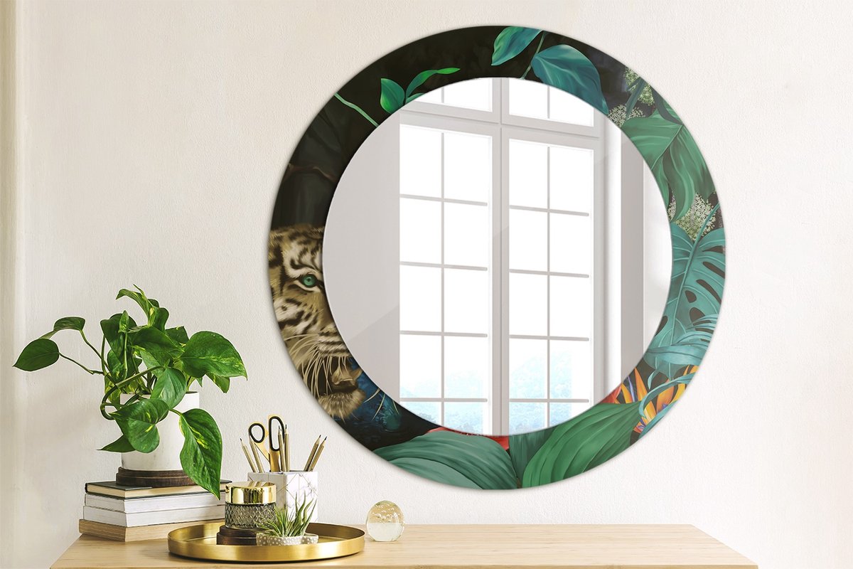 Coloray Bedrukte Spiegel - Vintage jungle Spiegel Met Print - 60 cm - Groente Bedrukte Spiegel - Spiegel Met Print - Wandspiegel Met Print - Wandspiegel Decoratieve Print Groente Vintage jungle