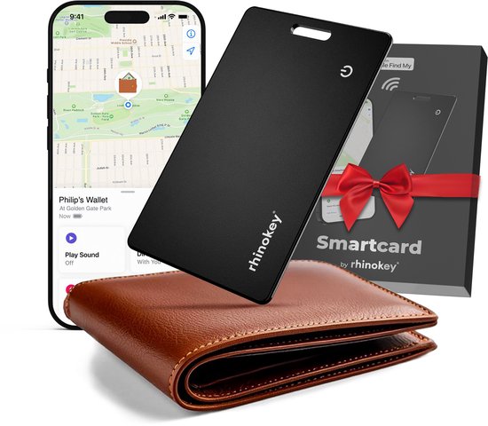 Tracker Voor Portemonnee 1.8mm van Rhinokey® - Apple Find My - Draadloos Oplaadbaar - Waterdicht - Zwart - NIEUW