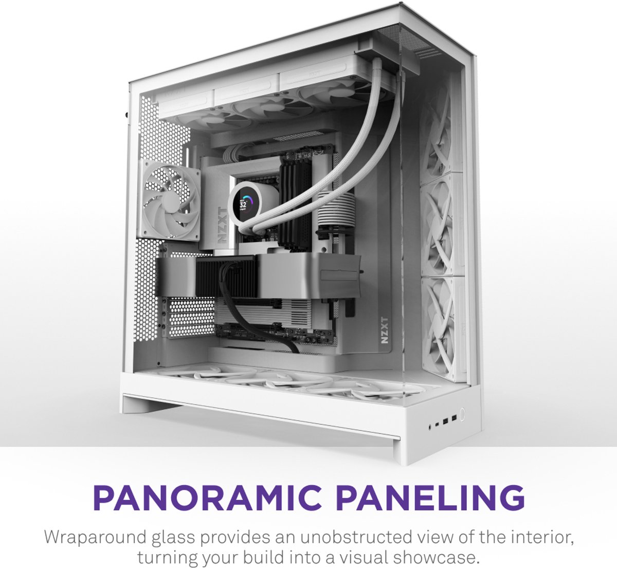NZXT H9 Mid-Tower Gaming PC Case - 3 RGB Fans, Glass Panels, 360mm Radiator Support, Cable Management - Black