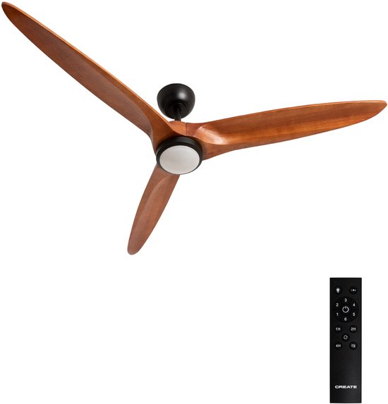 Plafondventilator 40W stil Ø152 cm hout zwart met LED-licht 3 kleuren zomer- en winterfunctie binnengebruik