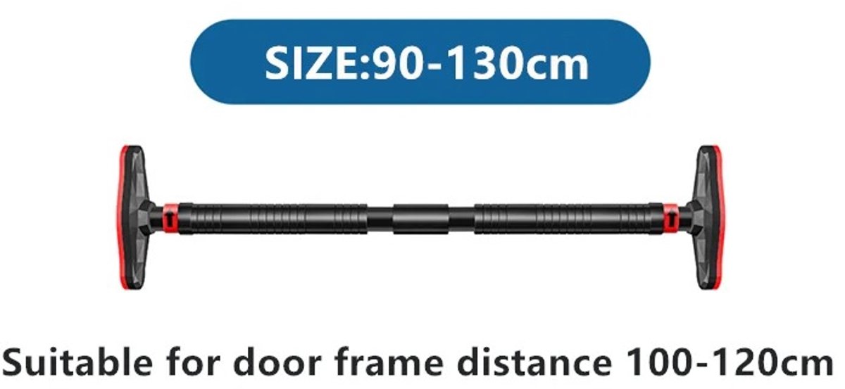 NaevaMi Pullup Bar - Optrekstang - Pull Up Bar Deur - Thuis Sporten - Fitnessbar - Hometrainer Stang - Calisthenics Bar - Horizontaal - Solide - 90 tot 130 cm - Zwart Rood thumbnail 7