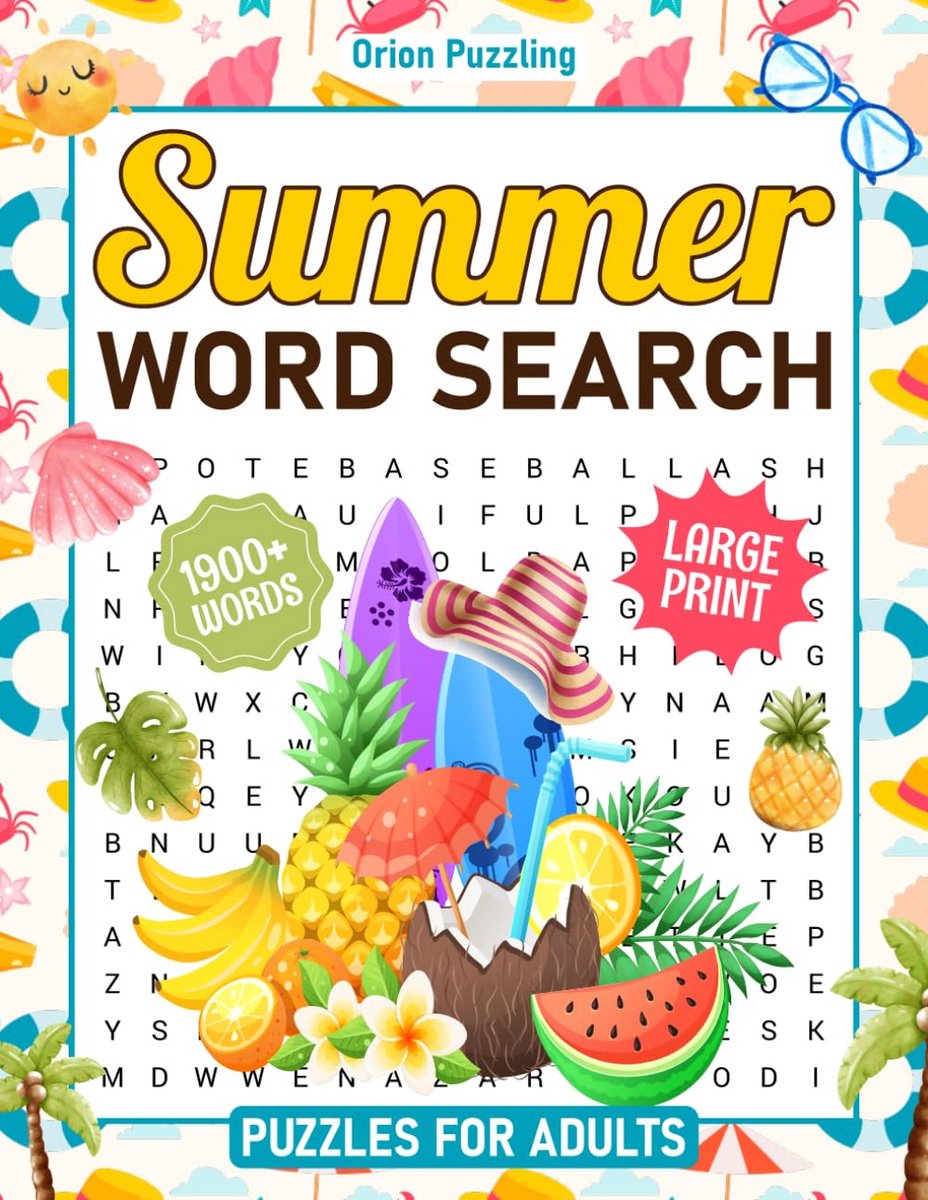 Grote Letter Woordzoeker Zomer Puzzelboek voor Volwassenen en Senioren met Oplossingen