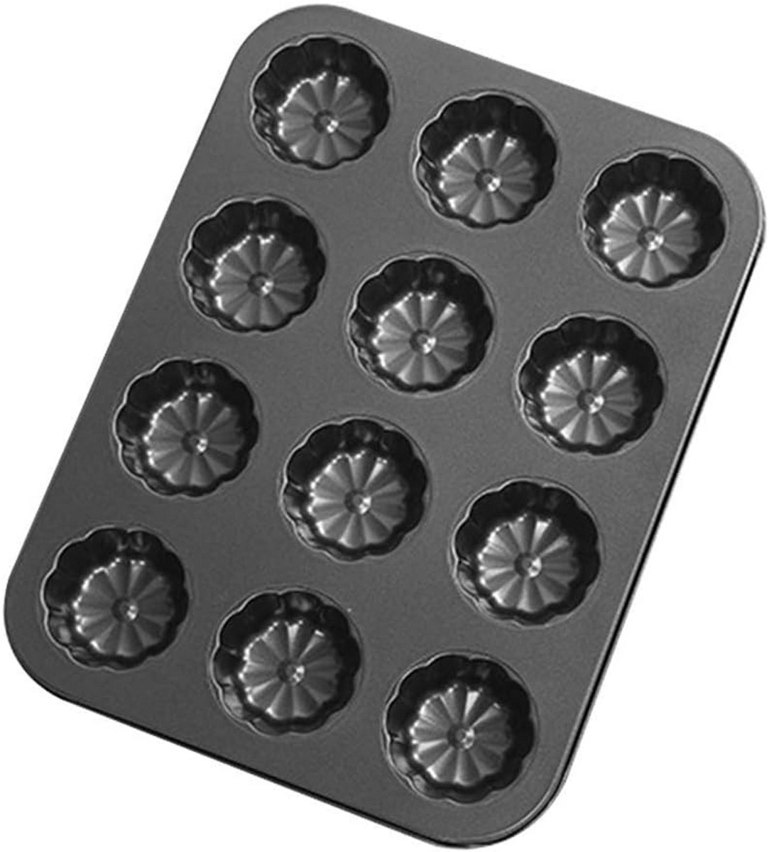 Bakvorm voor 12 Mini Taaartjes met Bloemvorm, Koolstofstaal Anti-aanbak