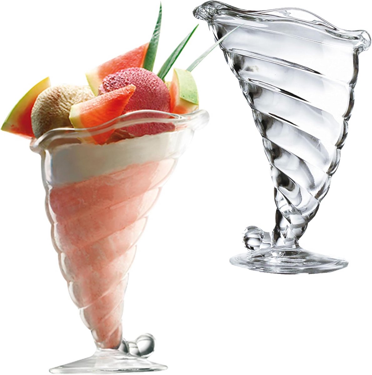 Set van 2 Hoge Glazen IJscoupes met Voet - Dessert- en Cocktailglazen (200 ml)