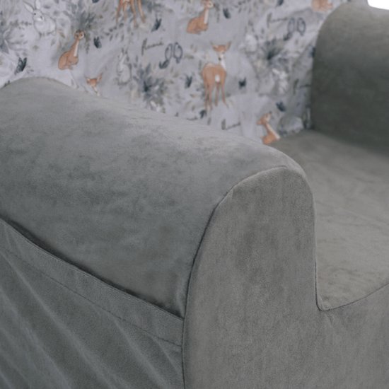 Flumi - Kinderfauteuil van schuim - Kinderstoel grijs met hertenprint - Met oortjes - Gepersonaliseerd met naamgravure van Flumi — afbeelding 3
