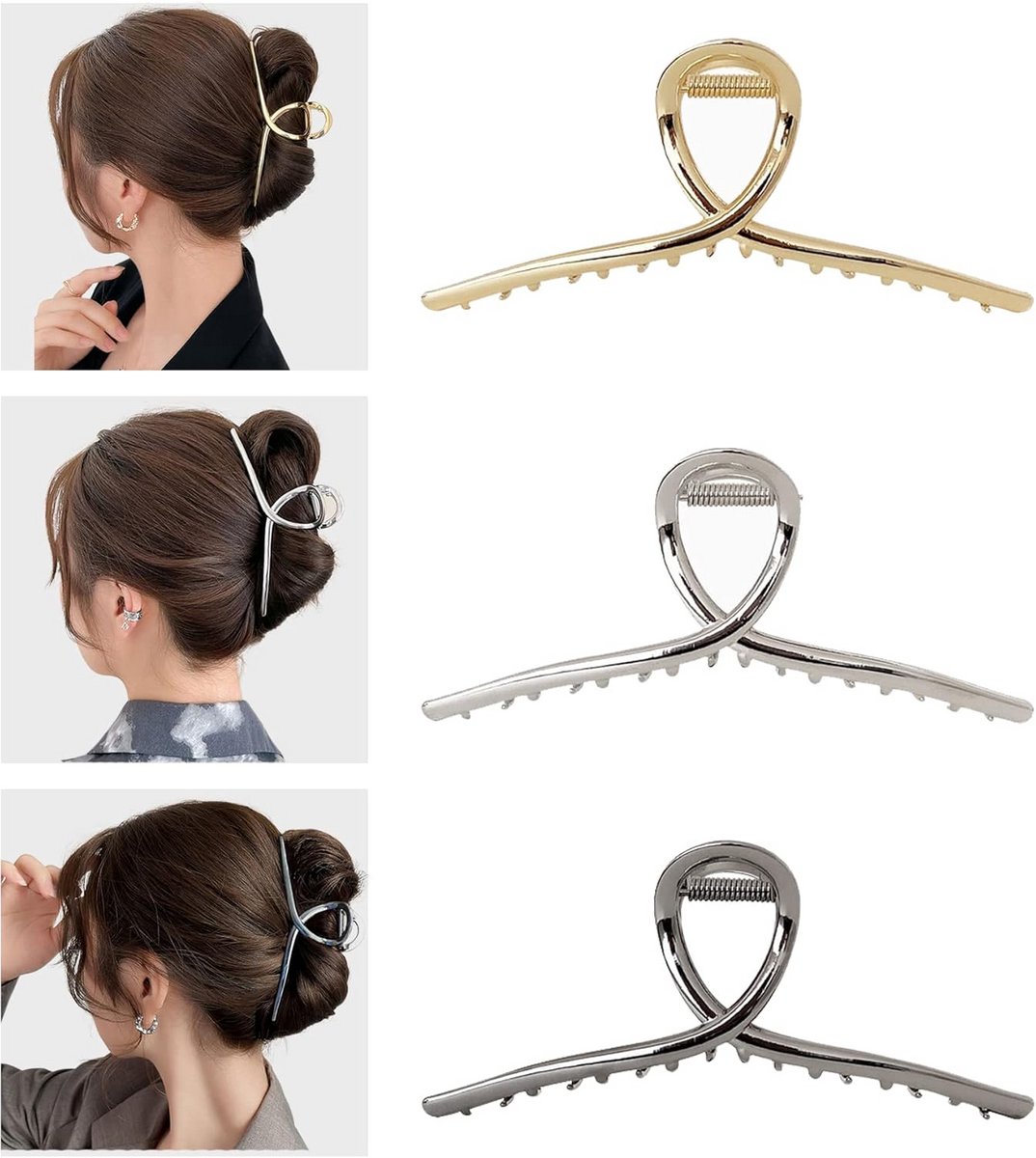 Set van 3 XL Grote Metalen Haarspelden voor Dik en Lang Haar - Goudkleurig