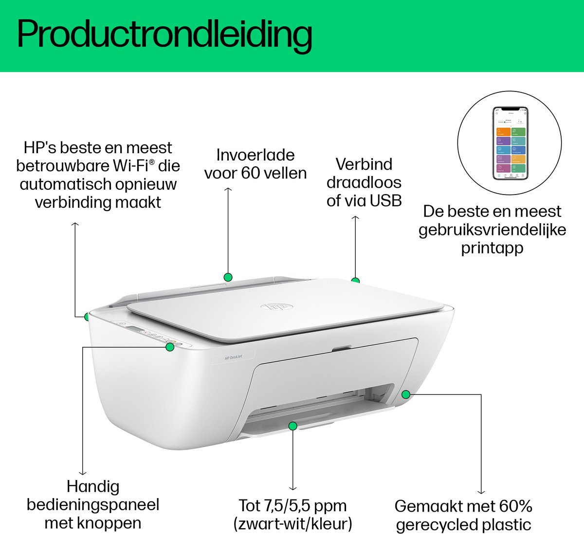 HP DeskJet 2810e - All-in-One Inkjetprinter - Geschikt voor Instant Ink - Wit — afbeelding 2