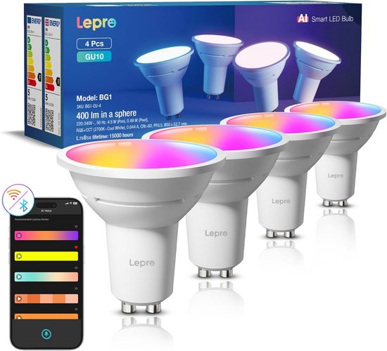 REYLAX GU10 LED Kleur Veranderende Gloeilampen, 5W Dimbare gu10 LED Lampen Koel Wit 6000K, RGB 12 Kleuren Spotlight Lamp met Afstandsbediening, 5 Modes, Equivalent 50 Watt Lampen, 4 Stuks