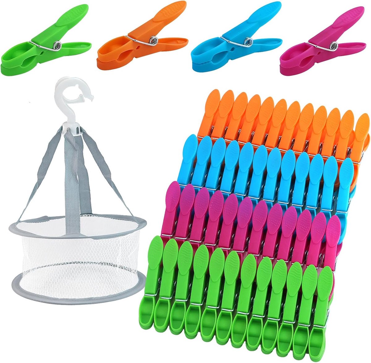 48 stuks wasknijpers met wasknijpers, windbestendige kleurrijke knijperzakken, plastic, zonder afdruk, sokkenklemmen voor waslijnen en kleding, sokken