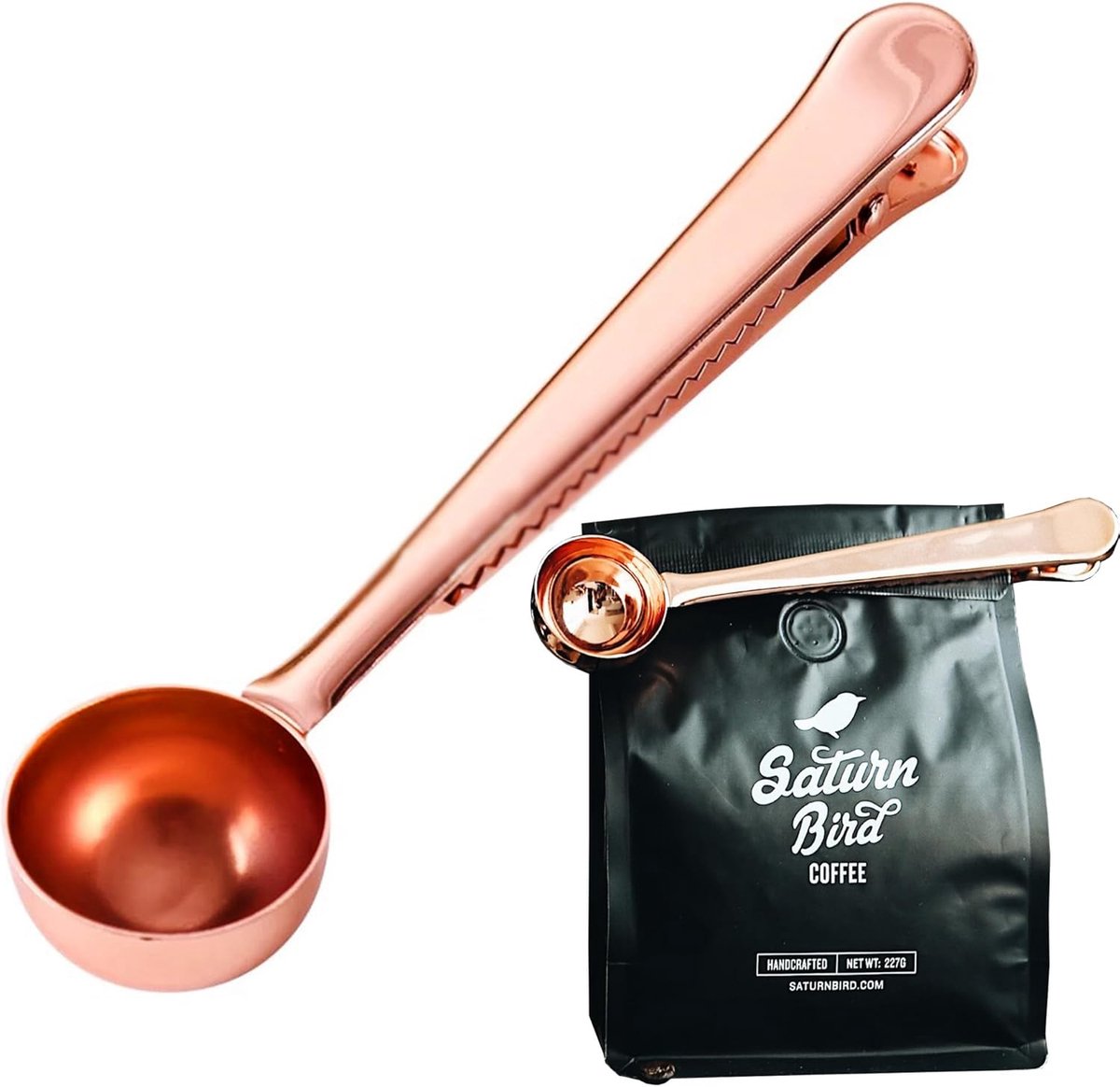 Sander Shop Roestvrij Staal Koffie Schepje Met Klem, Havermout Maatschepje Kitchen Accessoires Koffieschepje Lucht Dicht Afsluiten Schep Sluit Scheppen Afsluiter Melkpoeder Maatschep (Rose goud)