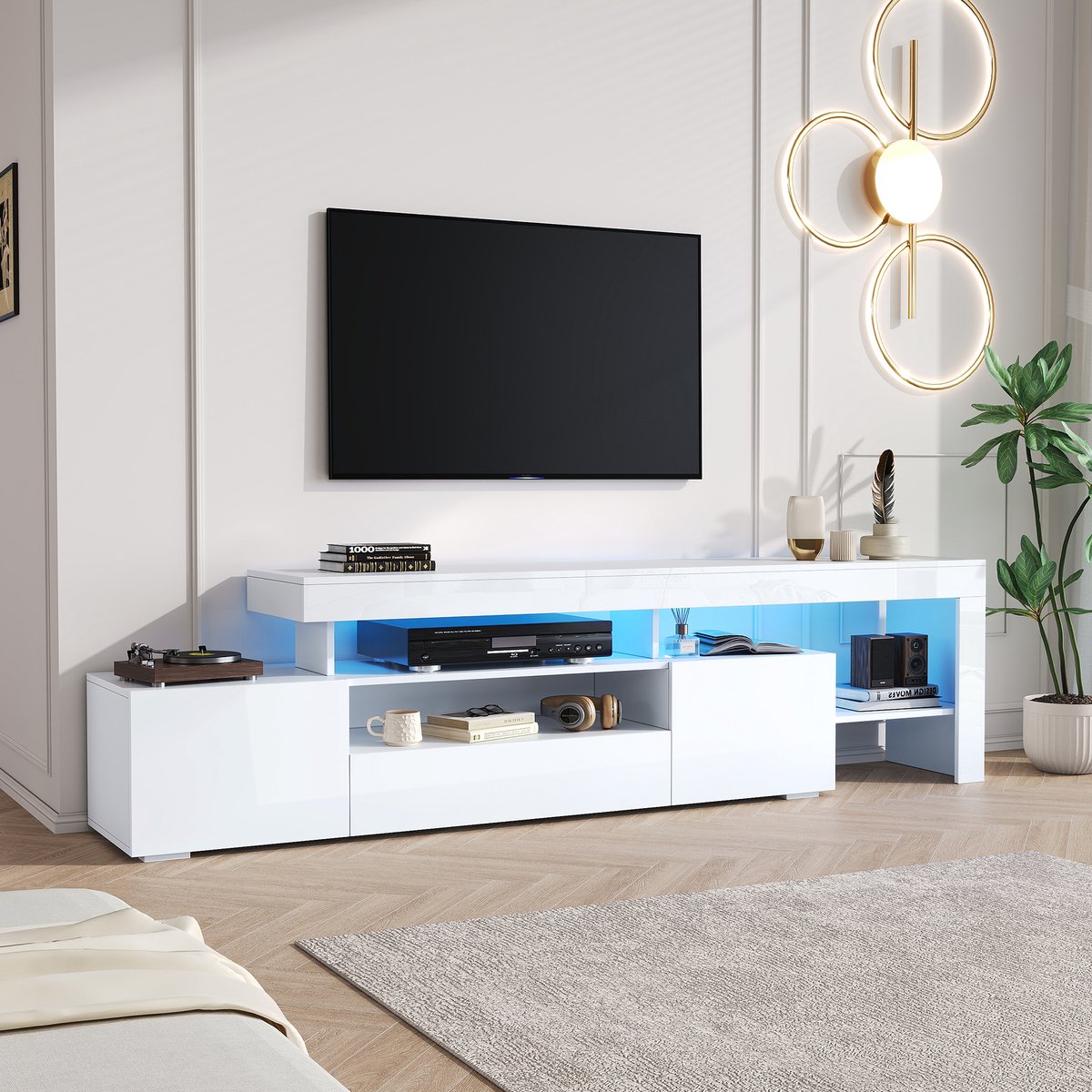 Wishdor Tv-Meubel - Hoogglans Front - 3 Klepdeuren - Led-Verlichting Met App-Bediening - S