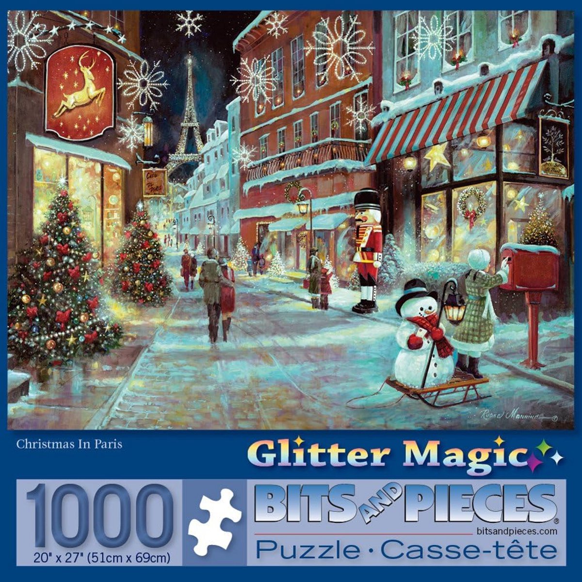 Glitter Puzzel 1000 Stukken: Kerst in Parijs, Wintergezicht met Eiffeltoren, 51x69 cm