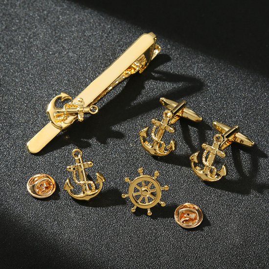Anker en schip stropdas clip heren zakelijke casual manchetknopen accessoireset