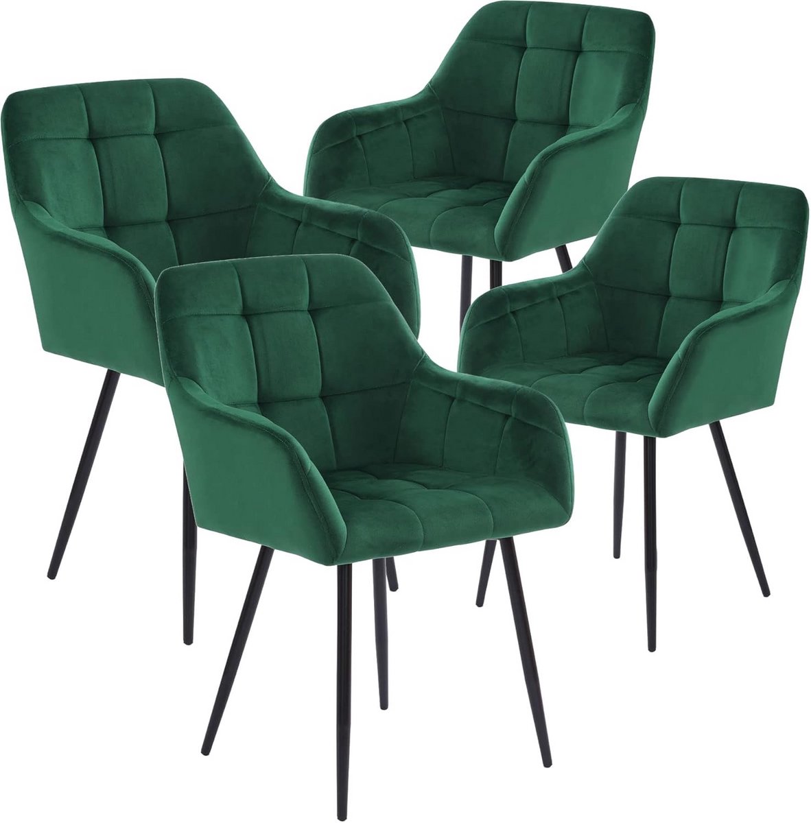 Eetkamerstoelen Set van 4 Groen Velvet met Metalen Poten - Moderne Keukenstoelen