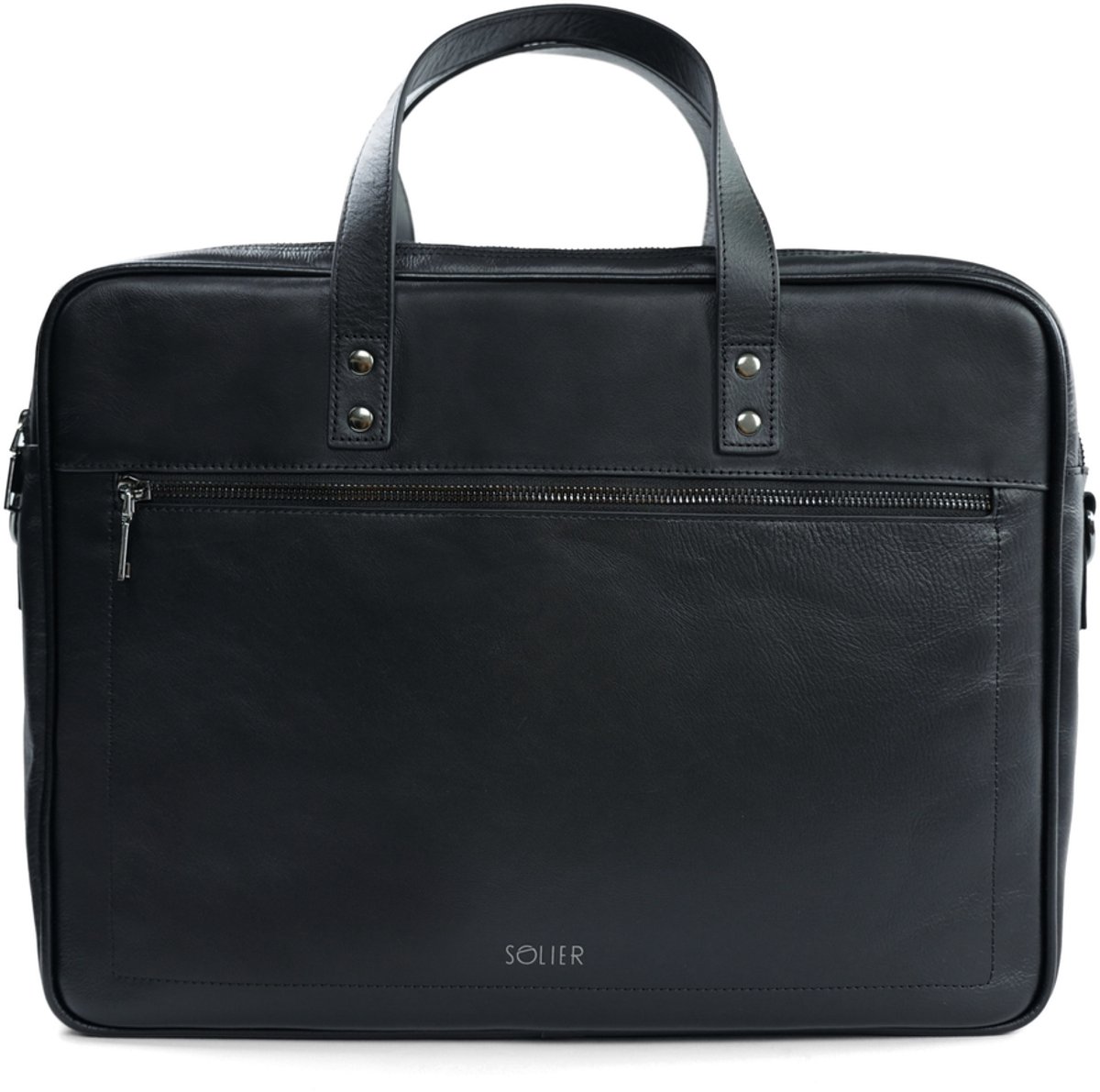 Solier SL05 Newbridge Leren Heren Laptoptas 15,4 inch – Tweevaks Schoudertas en Aktetas van Echt Leer – Zwart