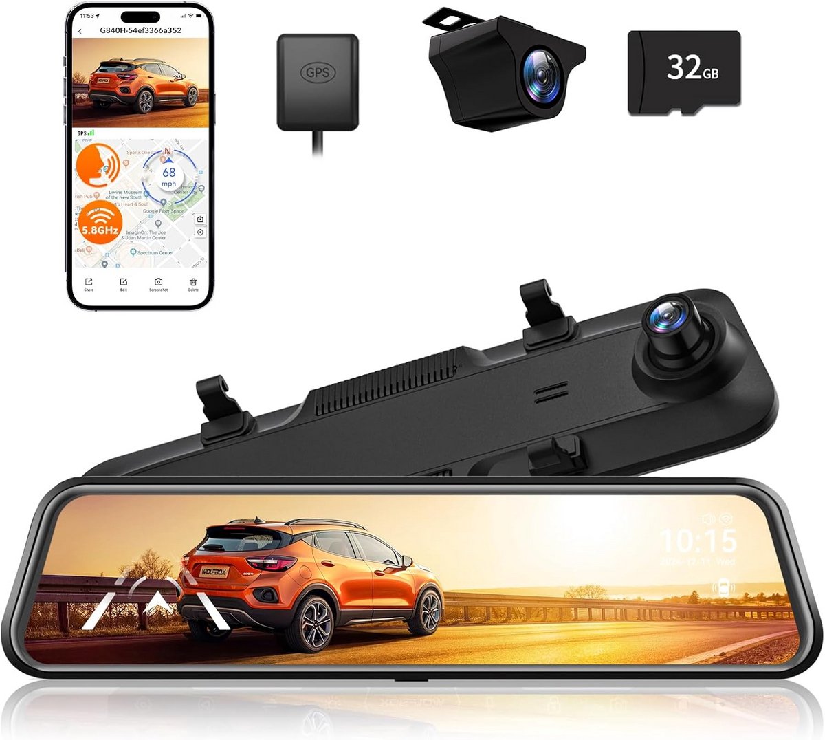 12 inch Dashcam Spiegel met 2.5K Resolutie, ADAS, BSD en WiFi