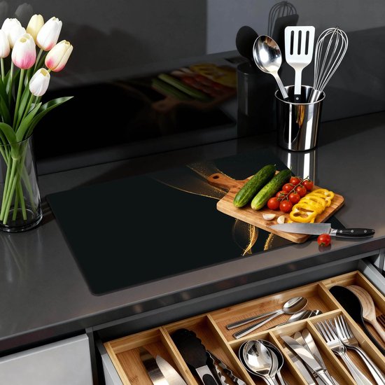 KitchenArt - Golden Flow – Inductie Beschermer - 81.2x52.7 cm - Kookplaat Beschermer - Luxe Afdekplaat Inductieplaat - Anti-slip & Oprolbaar - Beschermmat Inductiekookplaat