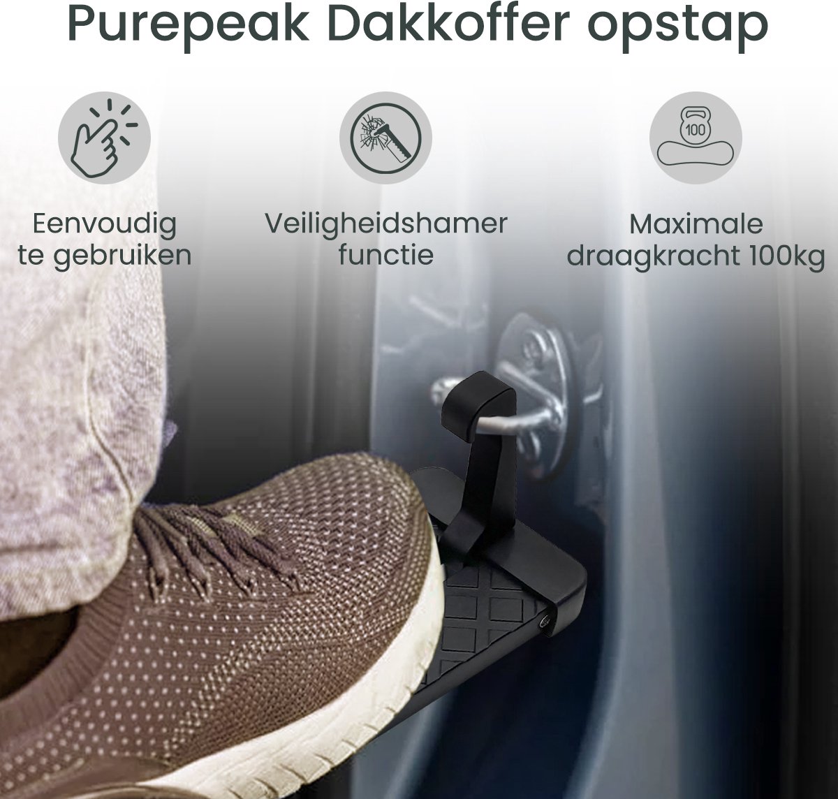 Purepeak Dakkoffer Opstap Auto met Veiligheidshamer - Max. 100 kg - Universeel - Antislip & Antikras – foto 4