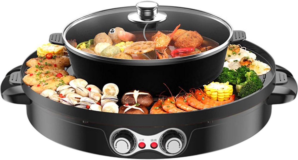 Elektrische Hot Pot en Grillpan 2-in-1 met Antiaanbaklaag - 2200W