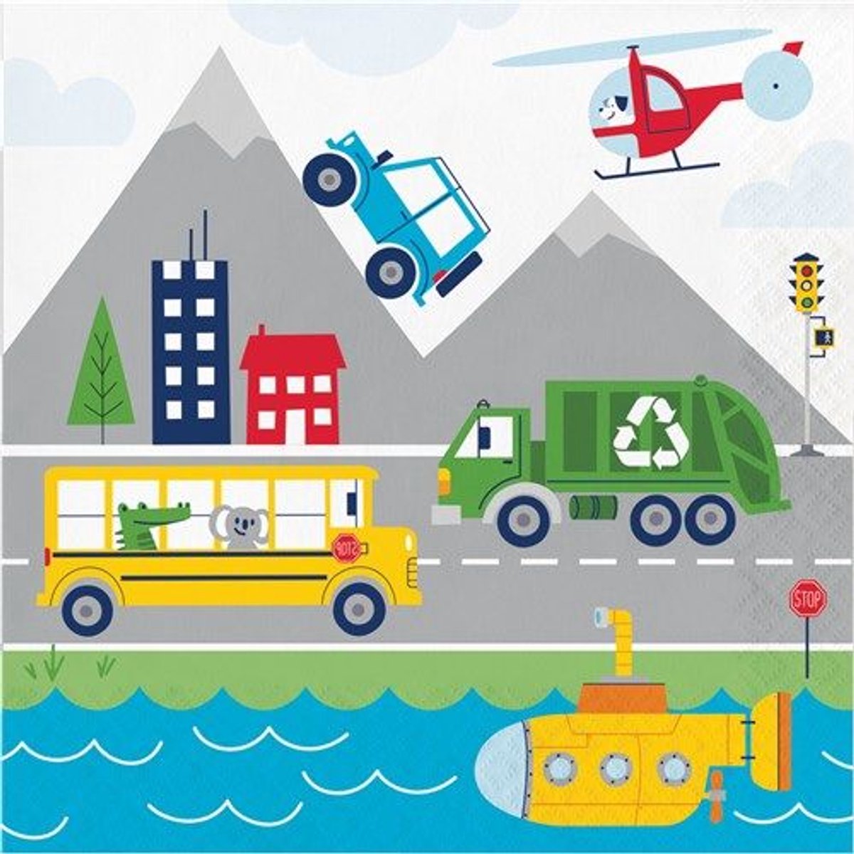 Servetten transportation time (33x33cm, 16st)