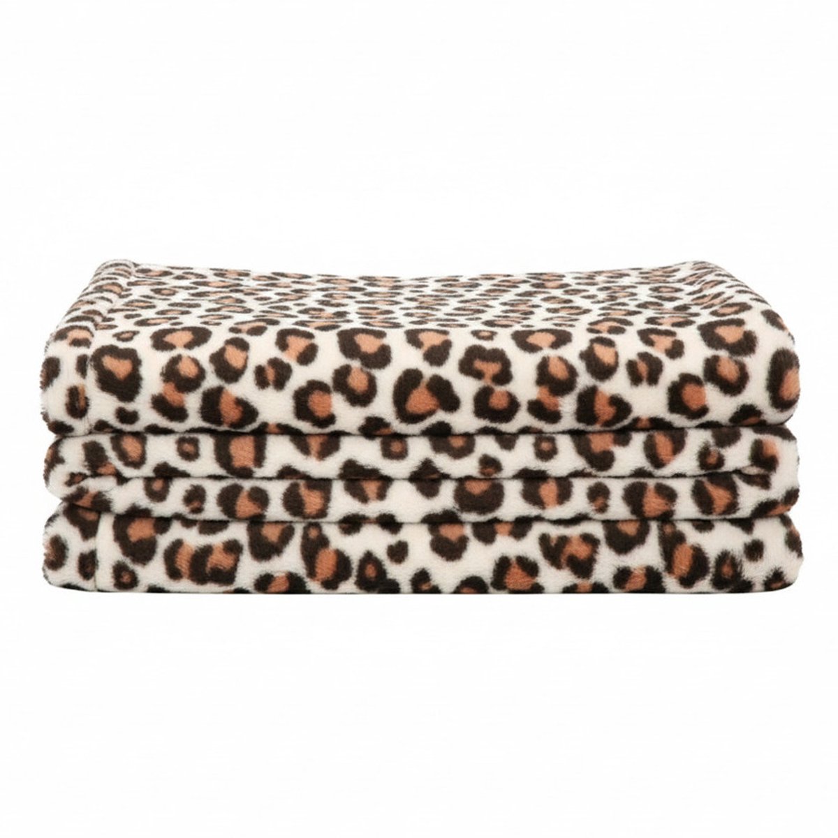 Bellatio Design Fleece dekentjes - met dierenprint - bruine luipaard print - 120 x 160 cm - warme plaid Multi