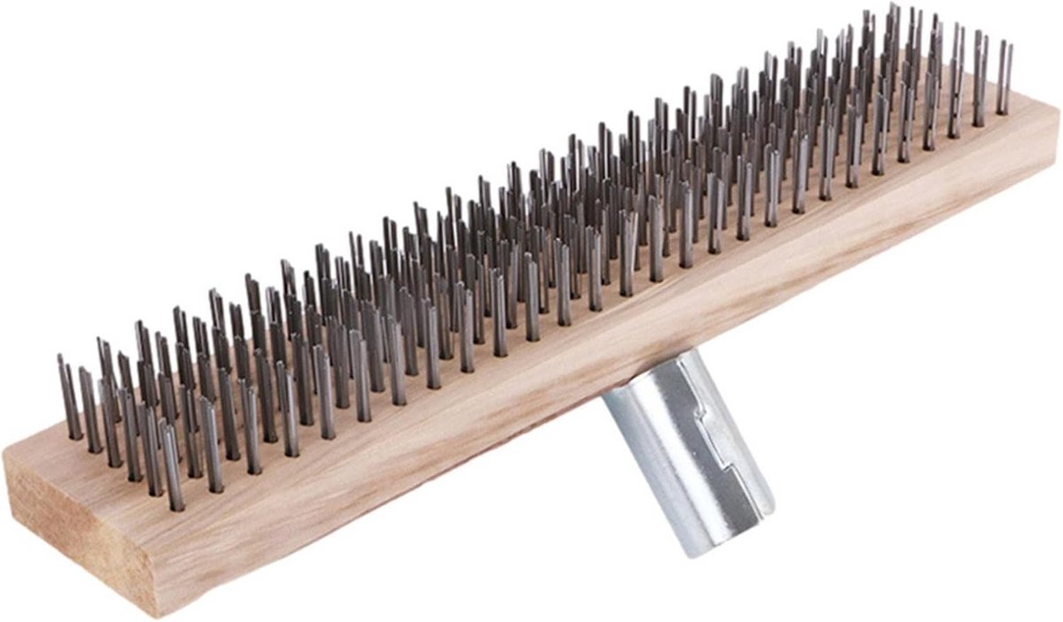 Stevig Metalen Schrobbezem 30cm met Kokersschraper voor Mos, Onkruid en Grof Vuil