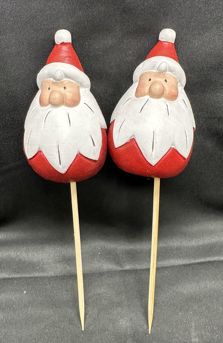 Decoratieve Kerst stekers "Kerstman" - Set van 2 stuks - meerkleurig - keramiek - hoogte incl. steker 18 cm x 5 x 1 cm - Woonaccessoires - Decoratieve stekers - Tuinaccessoires - Kerst accessoires