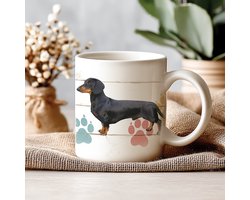 Mok - 330 ML - Hond - Kortharige Teckel Zwart - Koffiemok - Theemok - Thee of Koffie - Koffiebeker - Koffietas Geschenk Cadeau