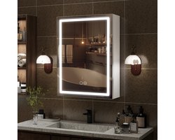 Puluomis Spiegelkast met LED Verlichting - Aluminium badkamer spiegelkast - 50x70 cm - Ontwasemen - Badkamerkast
