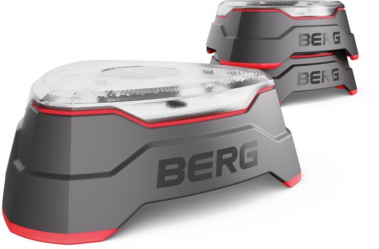 Twee grijze berg pods met rode accenten en een transparante bovenkant, opgestapeld.